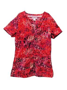 Koi Womens Scrub Top Orange Purple XS Short Sleeve Medical Nurse Uniform